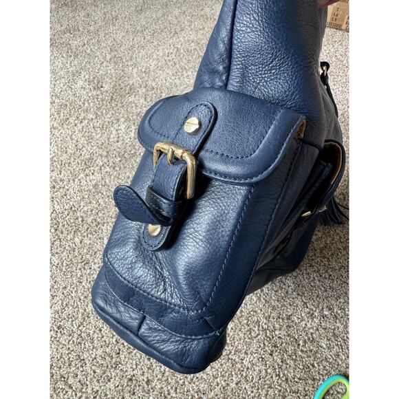 Lily Jade 100% Genuine Leather Blue Convertible Diaper Bag Backpack Meggan - Picture 11 of 16